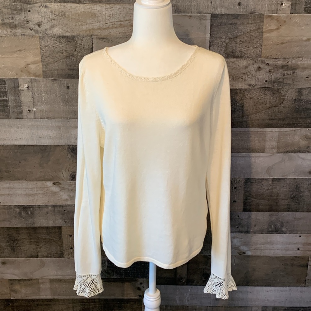 Lauren Ralph Lauren Petite Long Sleeve Top with crochet cuffs